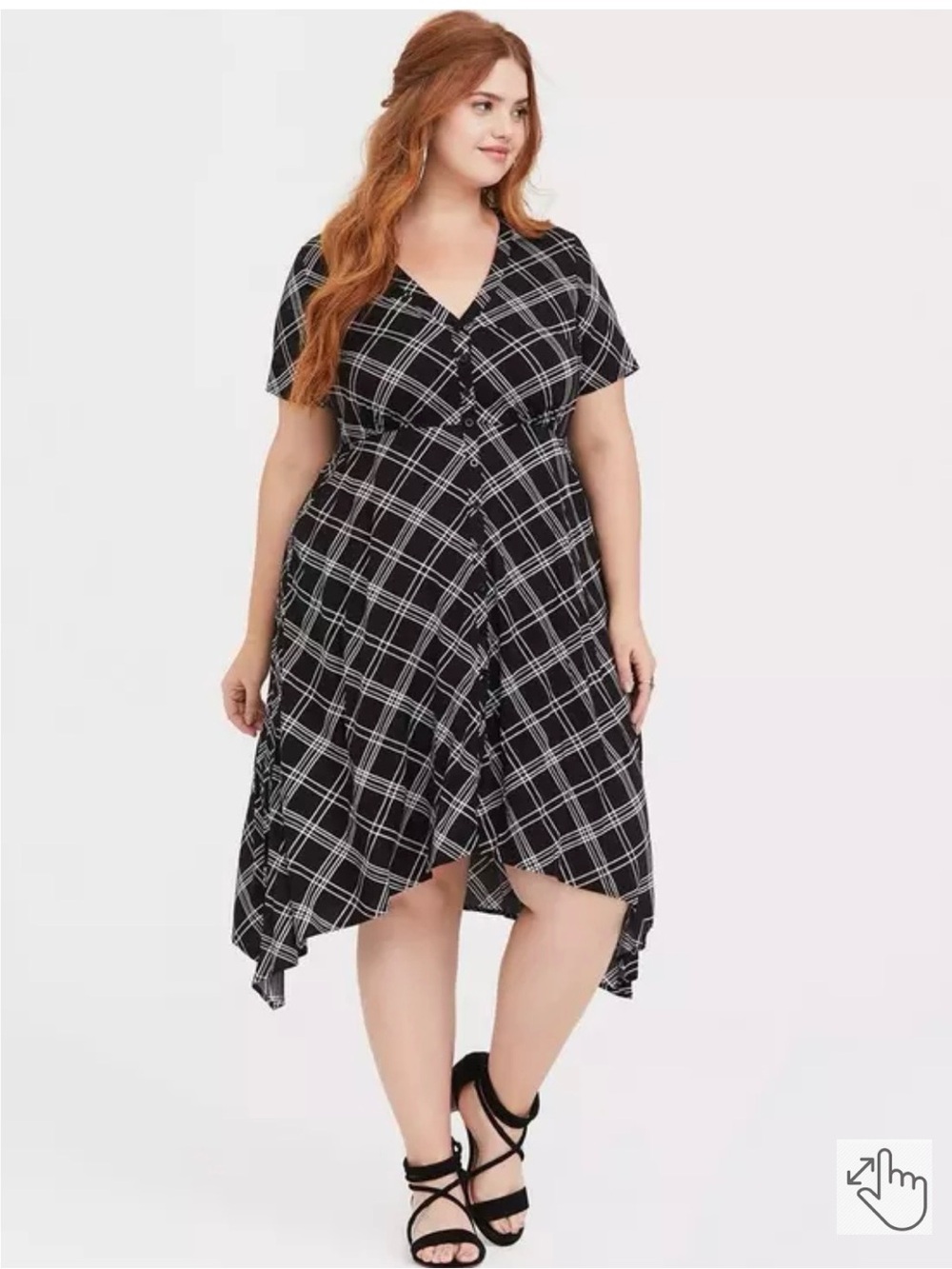 Torrid Black Plaid V-Neck Sharkbite Challis Dress